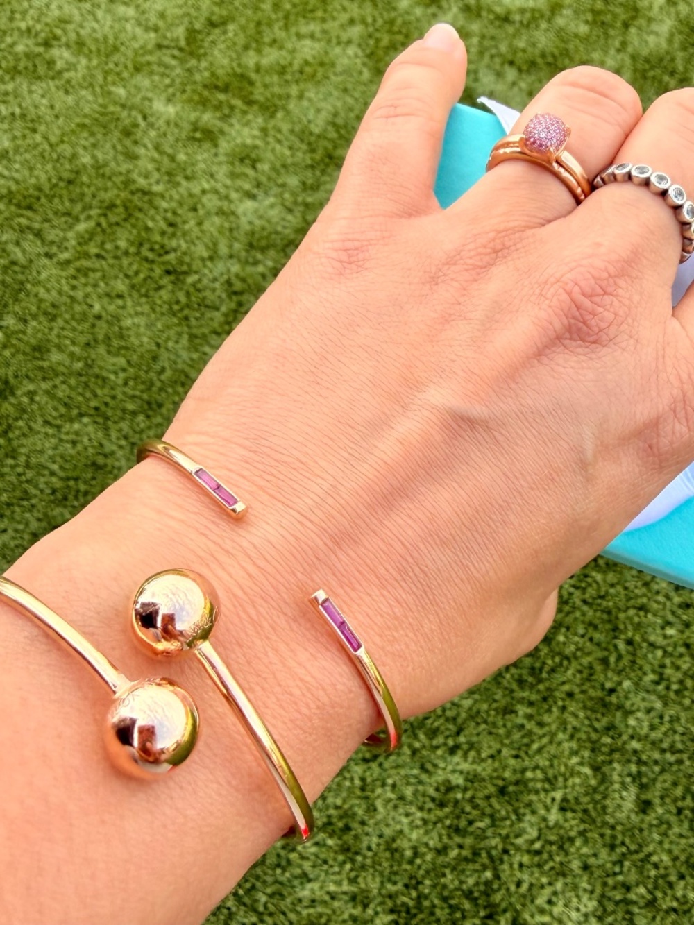 Tiffany & Co RARE 18K Rose Gold Rubellite Tourmaline Sparkler Wire Bracelet, 2.2